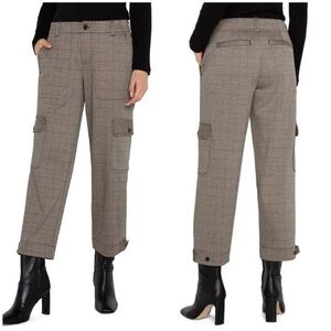 LIVERPOOL | Utility Jacquard Crop Cargo Pants | Beige & Black‎ Plaid | Petite 10
